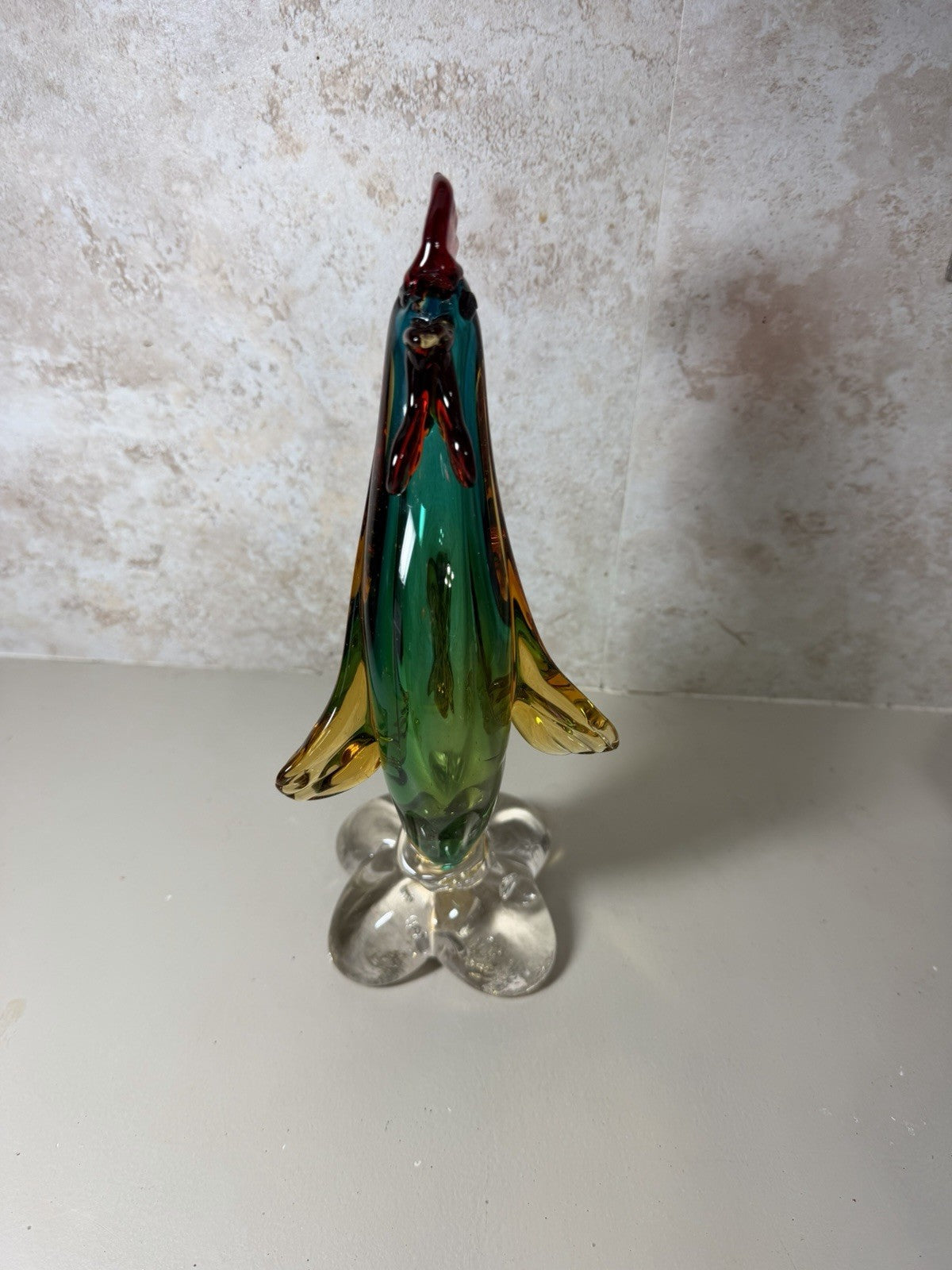 Vintage Murano Style Art Glass Rooster Duck Figurine Set Hand Blown Italy Pair