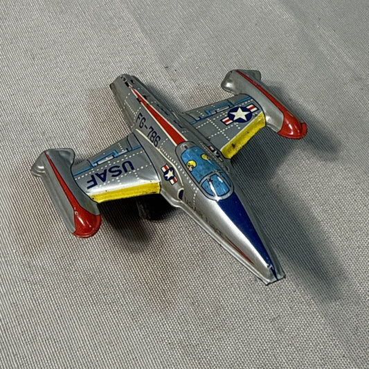 Vintage B/D Modern Friction Toy Japan Tin Litho Friction USAF 5" Jet 1950-60's