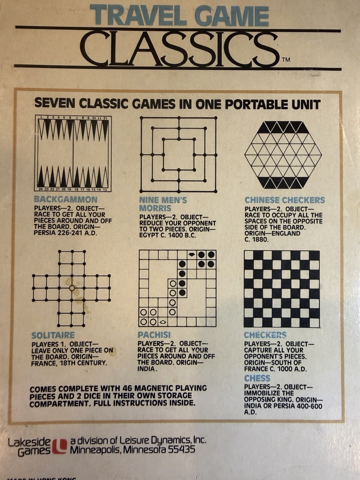 Vintage 1981 Lakeside Travel Game Classics 7 in 1 Portable Board Game Complete