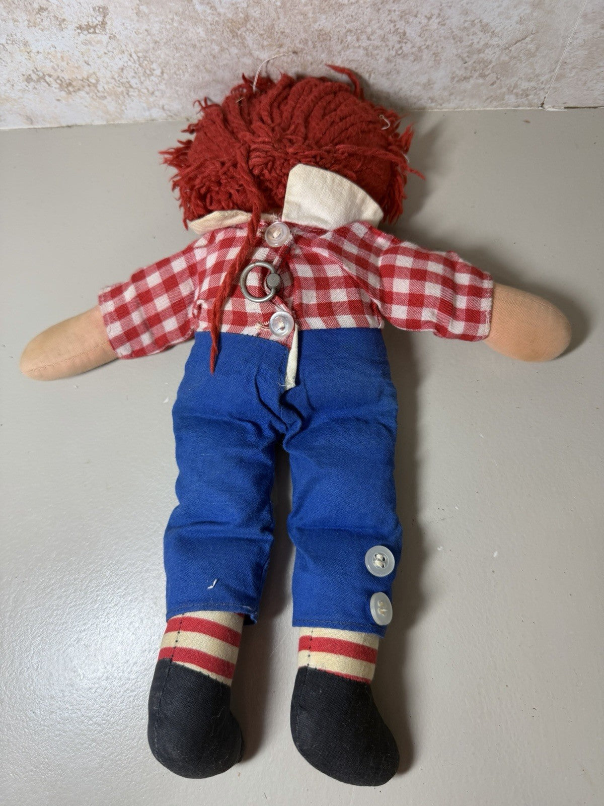 Vintage Knickerbocker Raggedy Andy Doll 15in Plush Stuffed Toy Works Johnny Grue