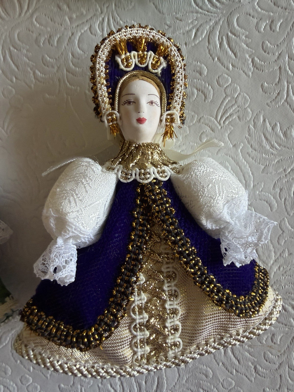 Russian Porcelain Folk Doll Ornaments Set of 6 Traditional Costume NewKokoshnik