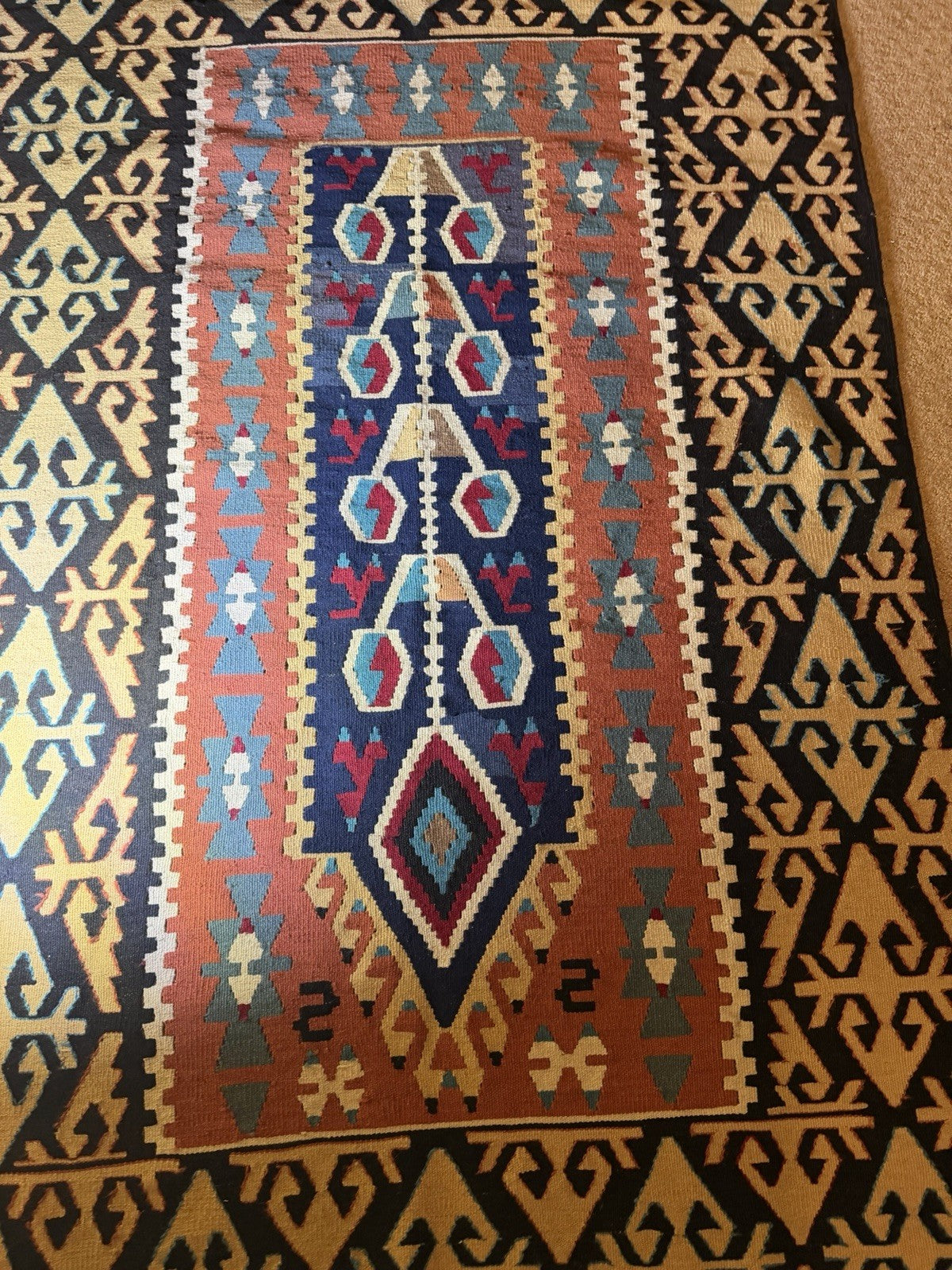 Vintage Turkish Kilim Flat Weave Rug Runner Geometric Tribal Wool Fringe Handmad