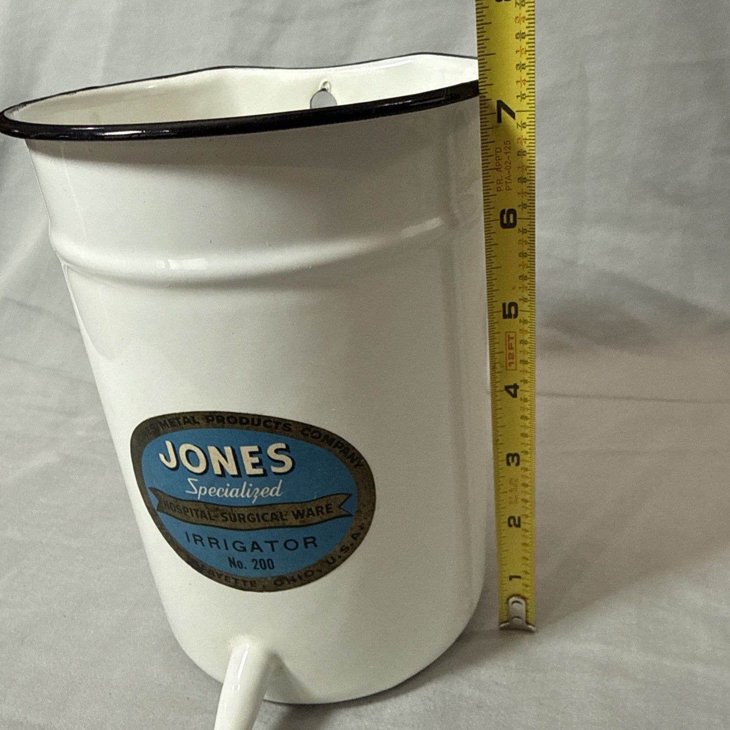 Vintage Hospital White Enamel Irrigator Wall Jug Medical Enamelware Container