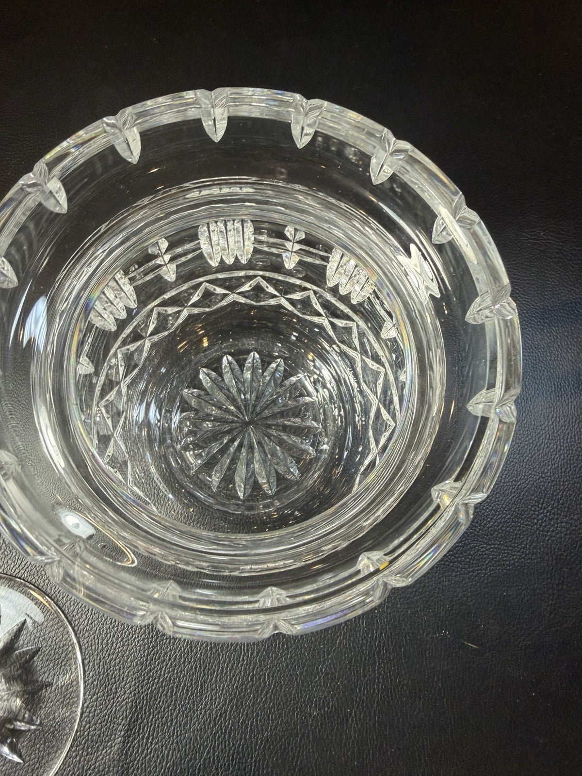 Vintage Heavy Cut Crystal Candy Apothecary Jar Lid Diamond Fan Pattern 6"
