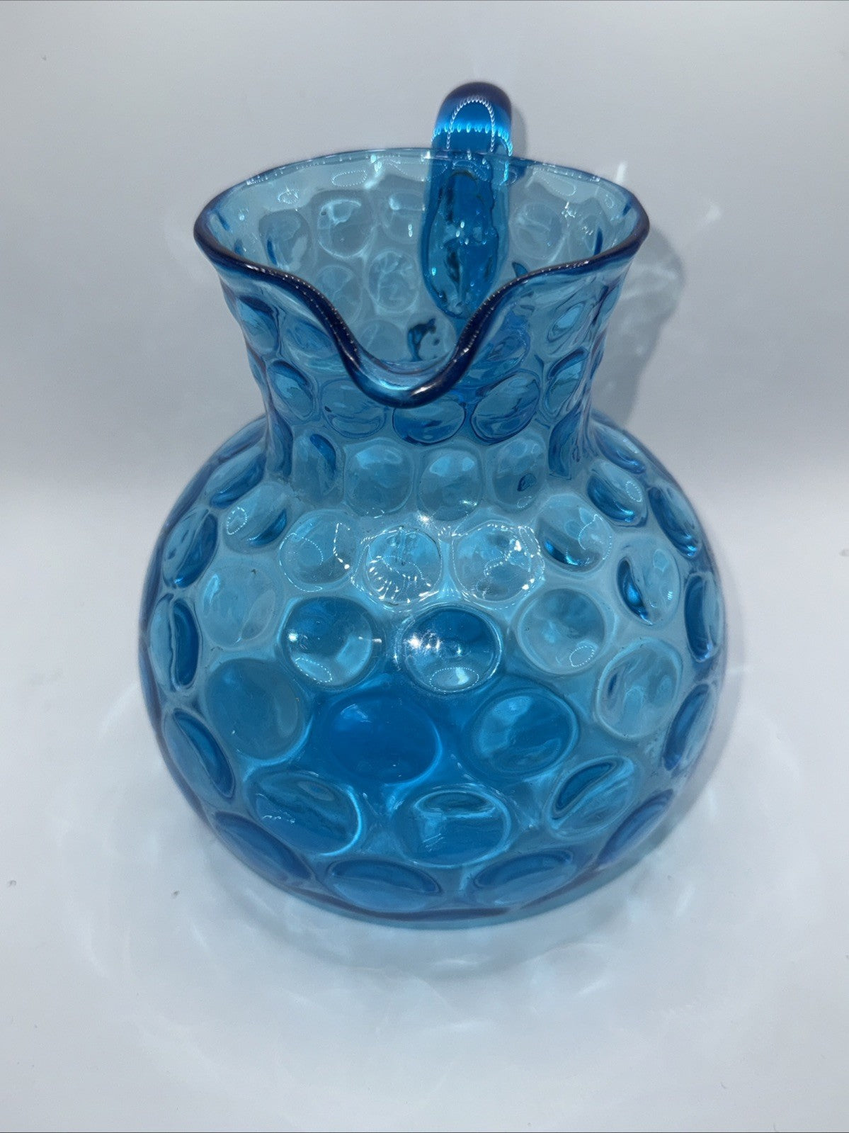 Blue Reverse Thumbprint Pitcher Vintage Glass