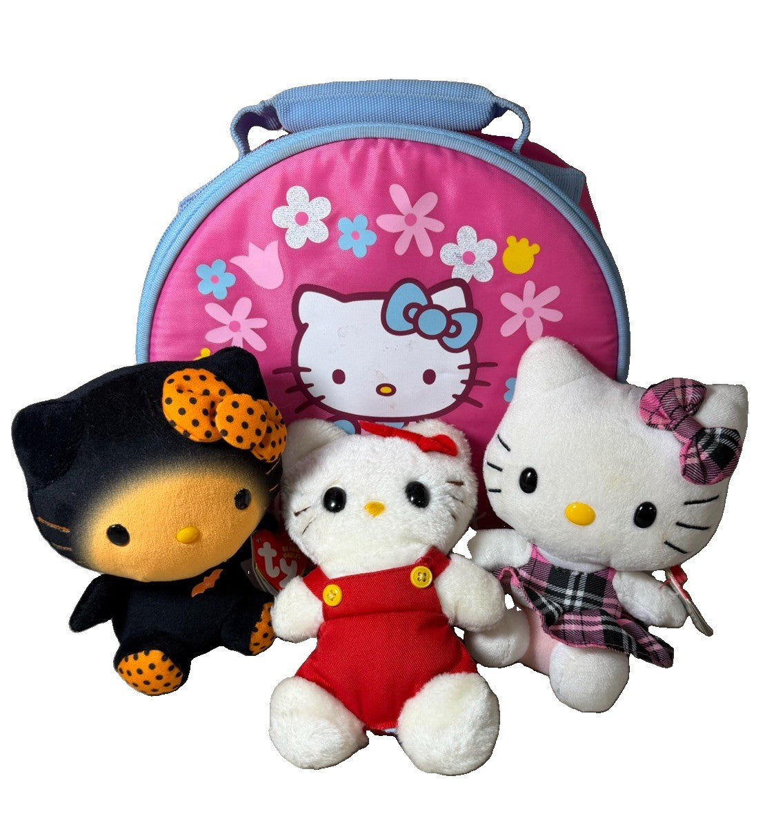 Vintage Hello Kitty Sanrio Plush Lot 3 Pink Flower Thermos Case Character Dolls