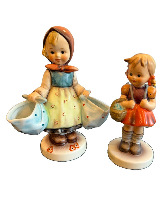 Vintage Goebel W Germany Porcelain Market Girl Figurine Planter Souvenir Pair