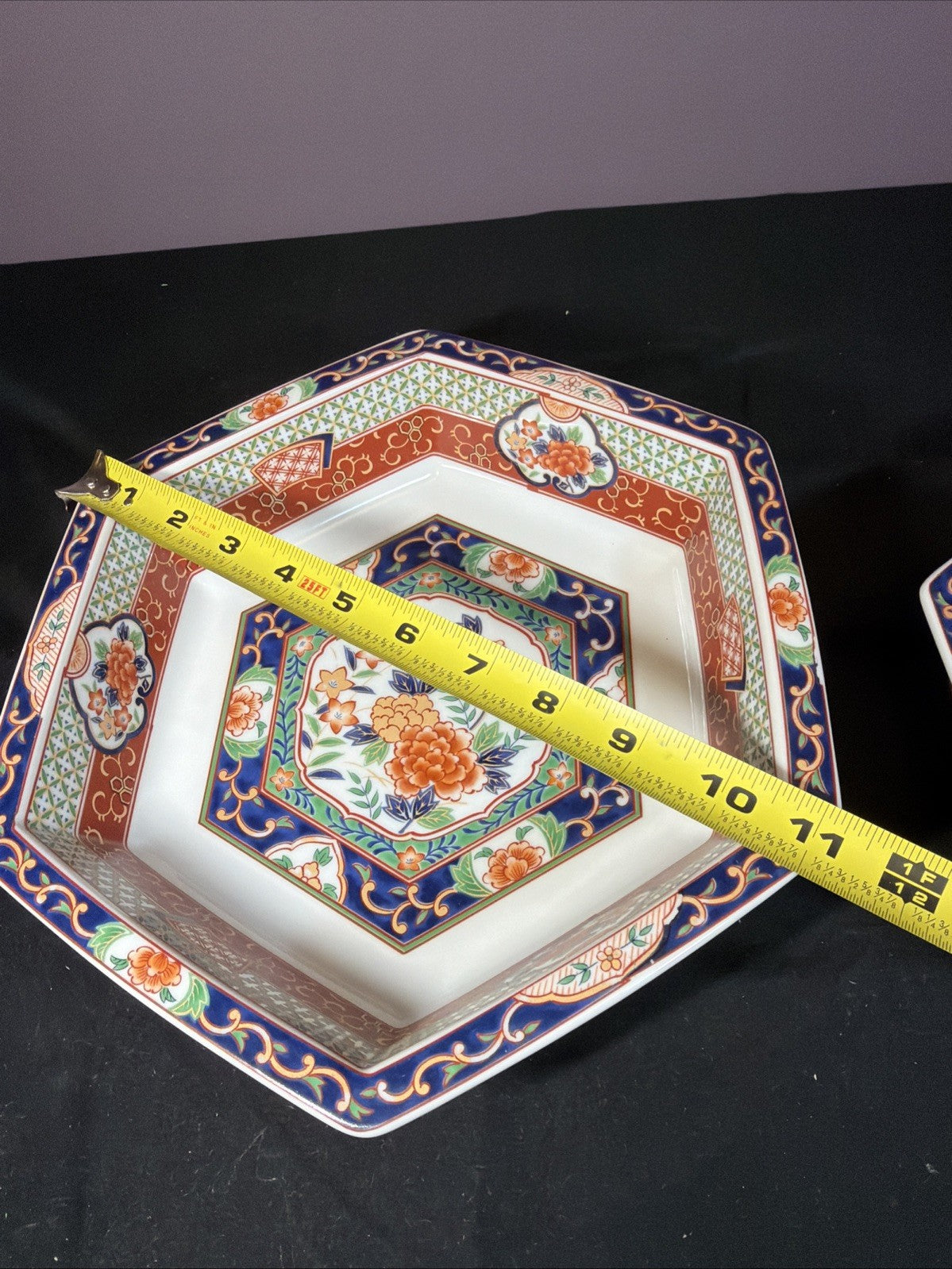 1982 Japanese Imari Porcelain Hexagonal Bowls Set 10” 8” Mann