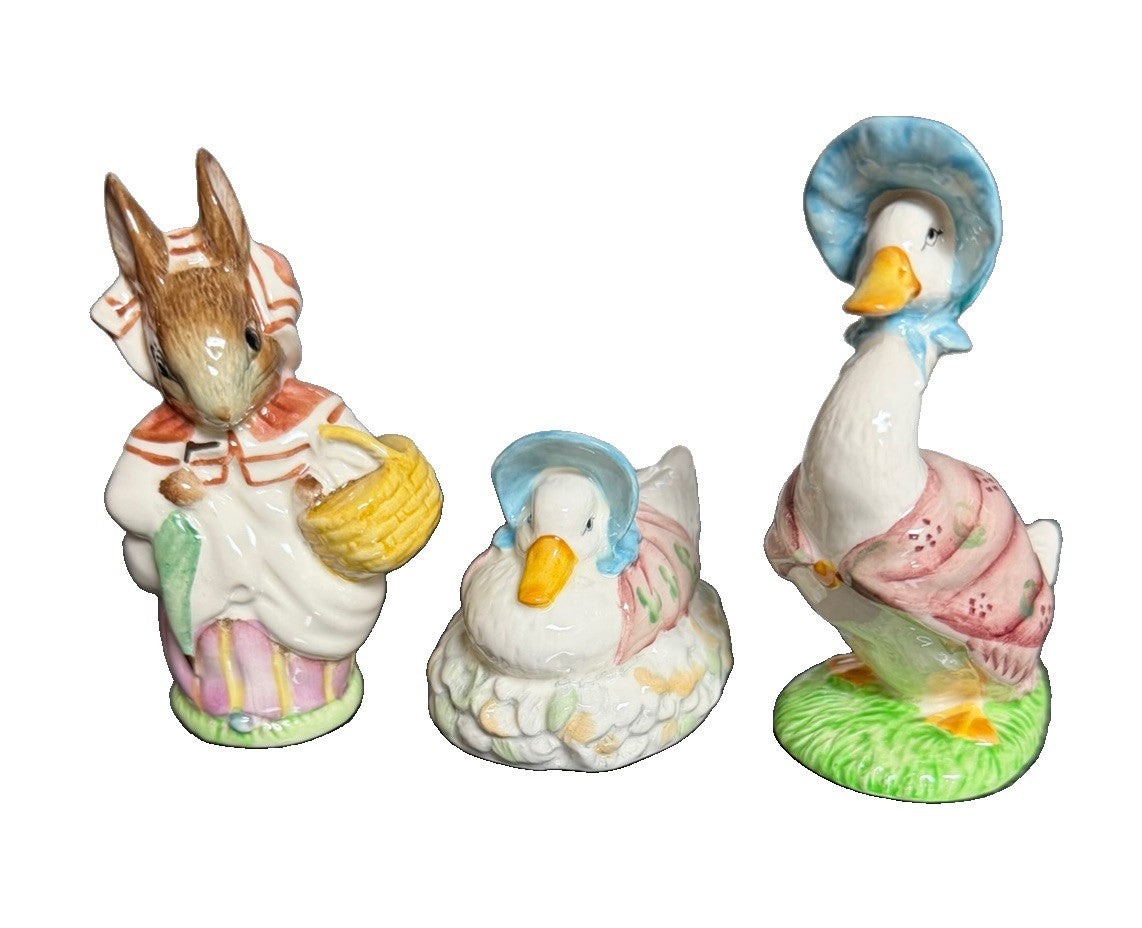 John Beswick Beatrix Potter Figurine Lot Jemima Puddleduck Mrs Rabbit Boxed