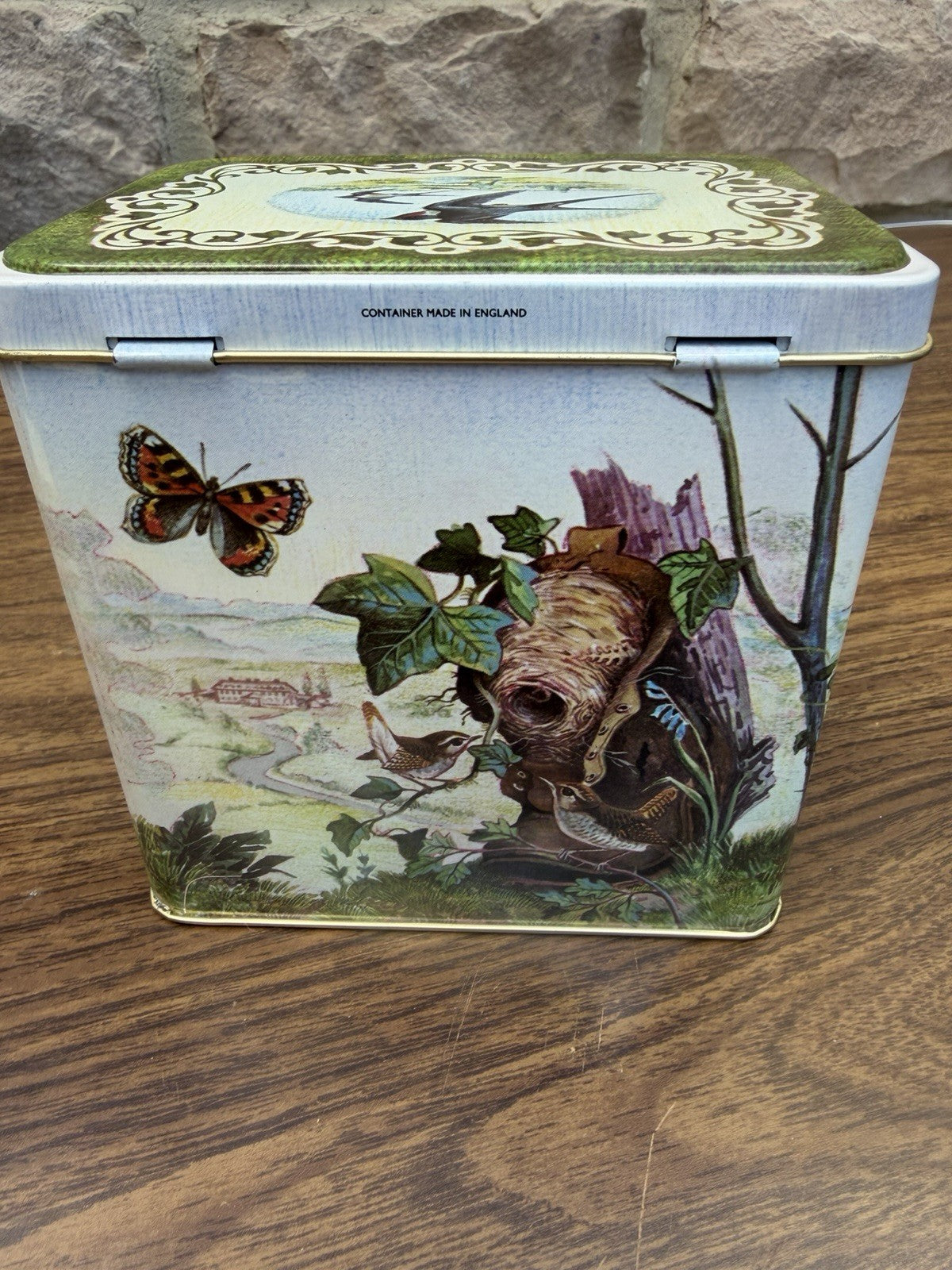 Vintage England Nesting Tin Set Birds Teapot Boot Squirrel 3 Piece Tin Lot