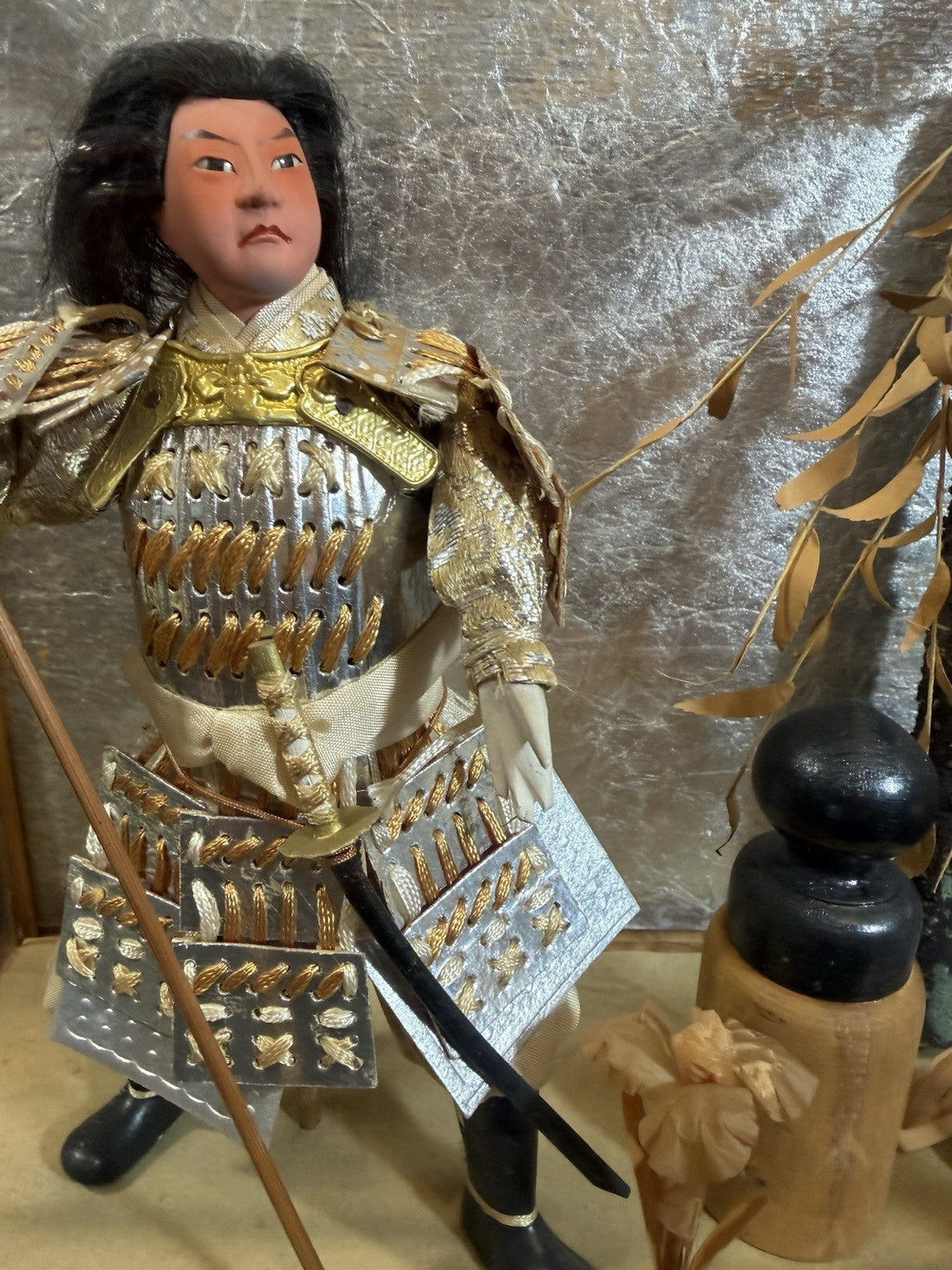 Authentic Japanese Musha Ningyo Warrior Doll Glass Case Samurai Figure