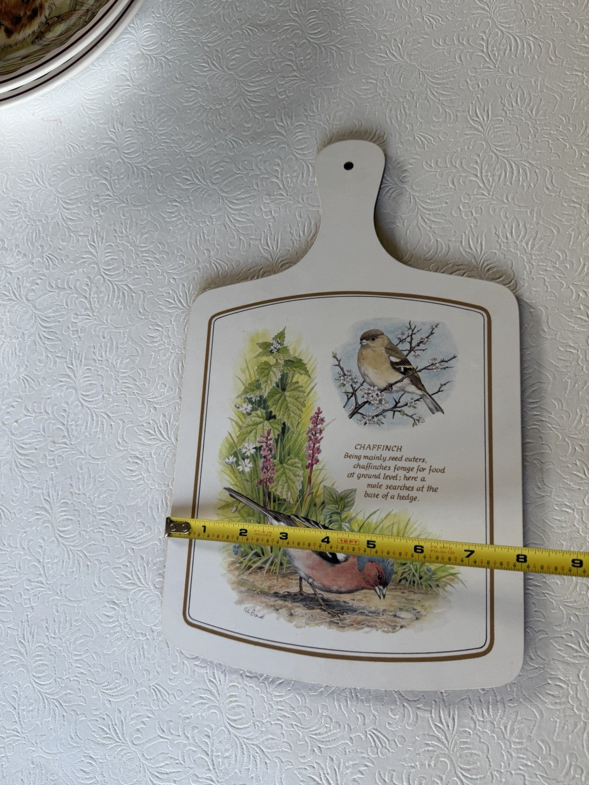 Vintage Clover Leaf Chaffinch Bird Melamine Cutting Board Serving Tray 14"