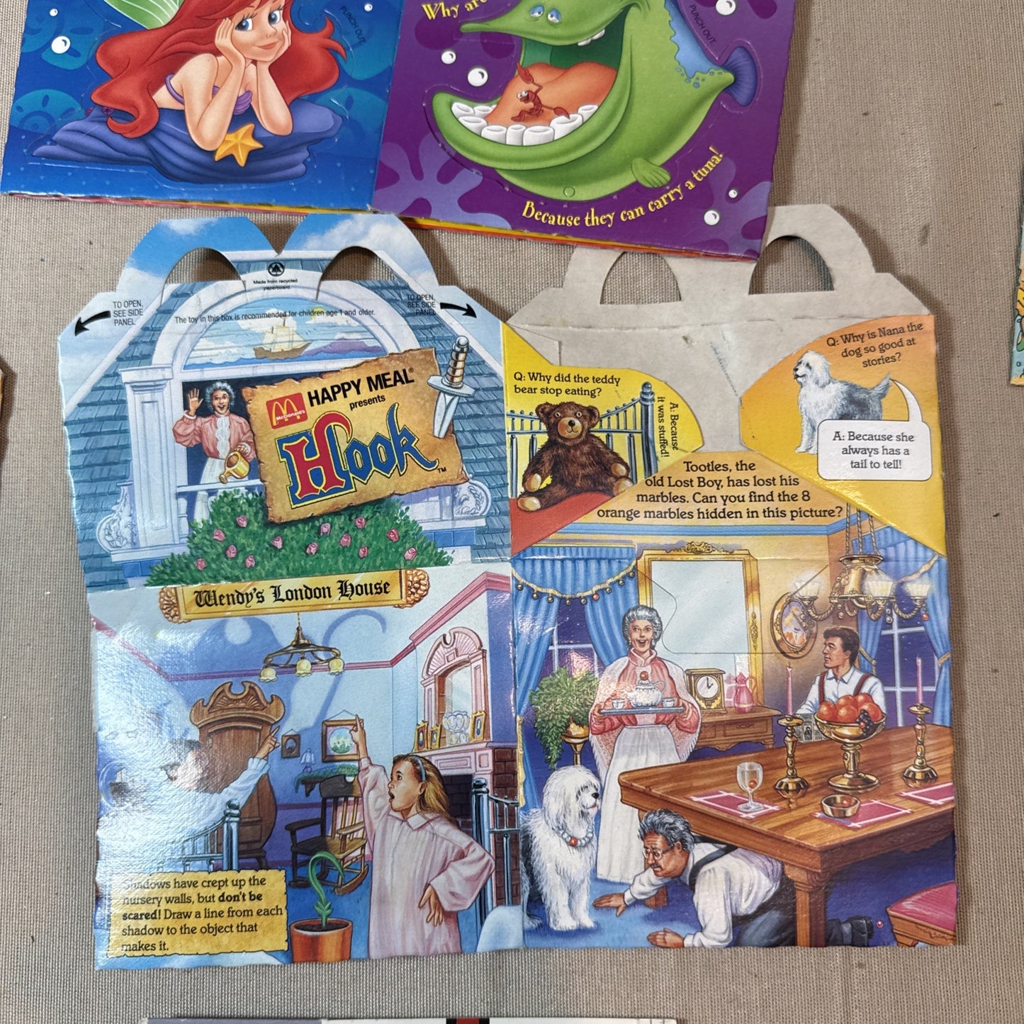 Vintage McDonalds Taco Bell Kids Meal Box Lot 10 Barbie Ariel Shaq Looney Toons