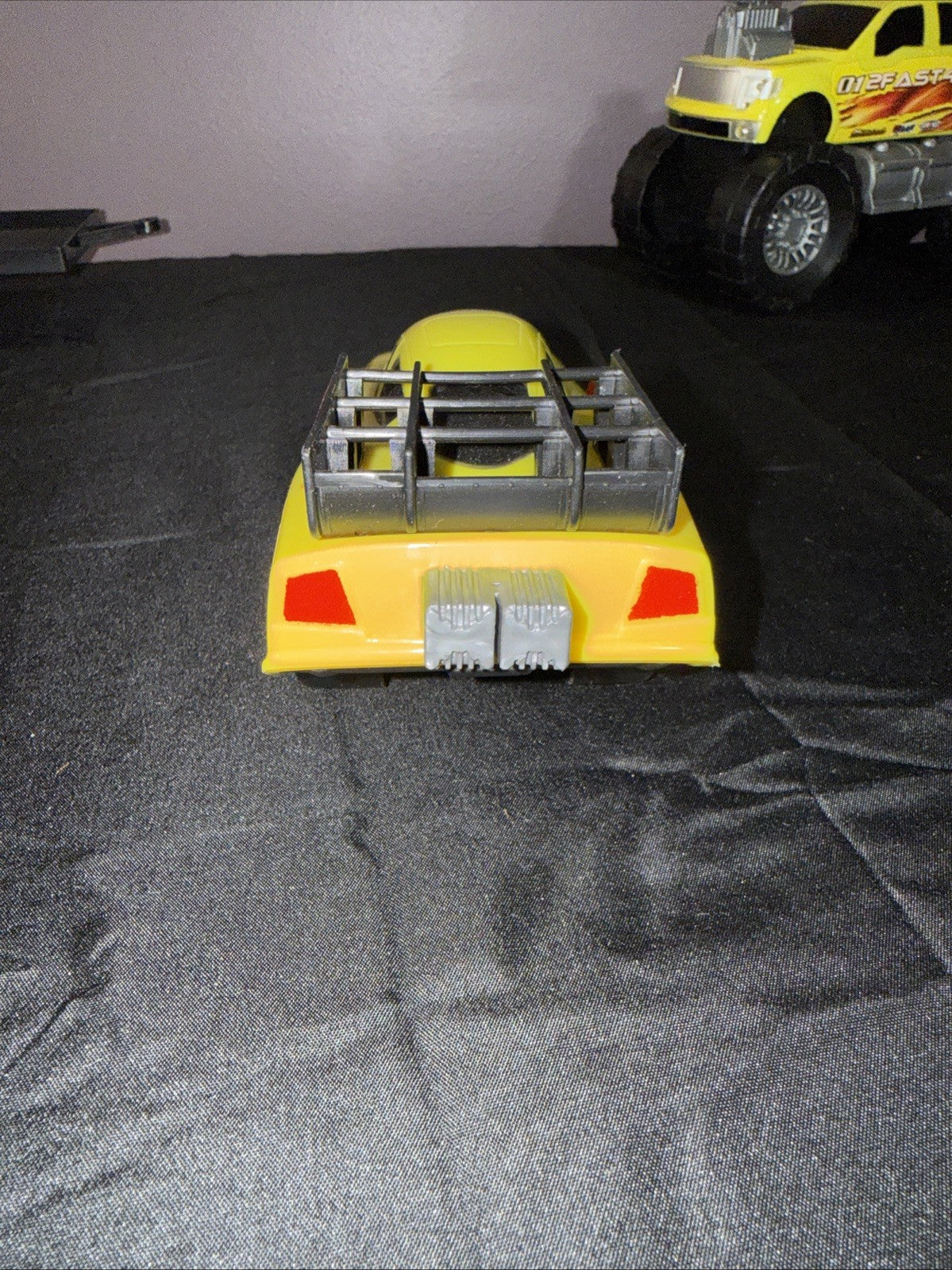 Vintage 2FAST4U Yellow Monster Truck Funny Car Trailer Combo Sounds WORKS