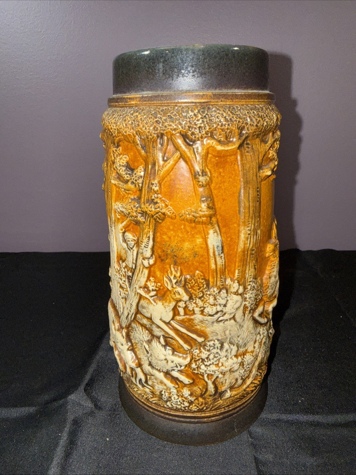Vintage Western Germany Stoneware Beer Stein Hunting Scene Mug