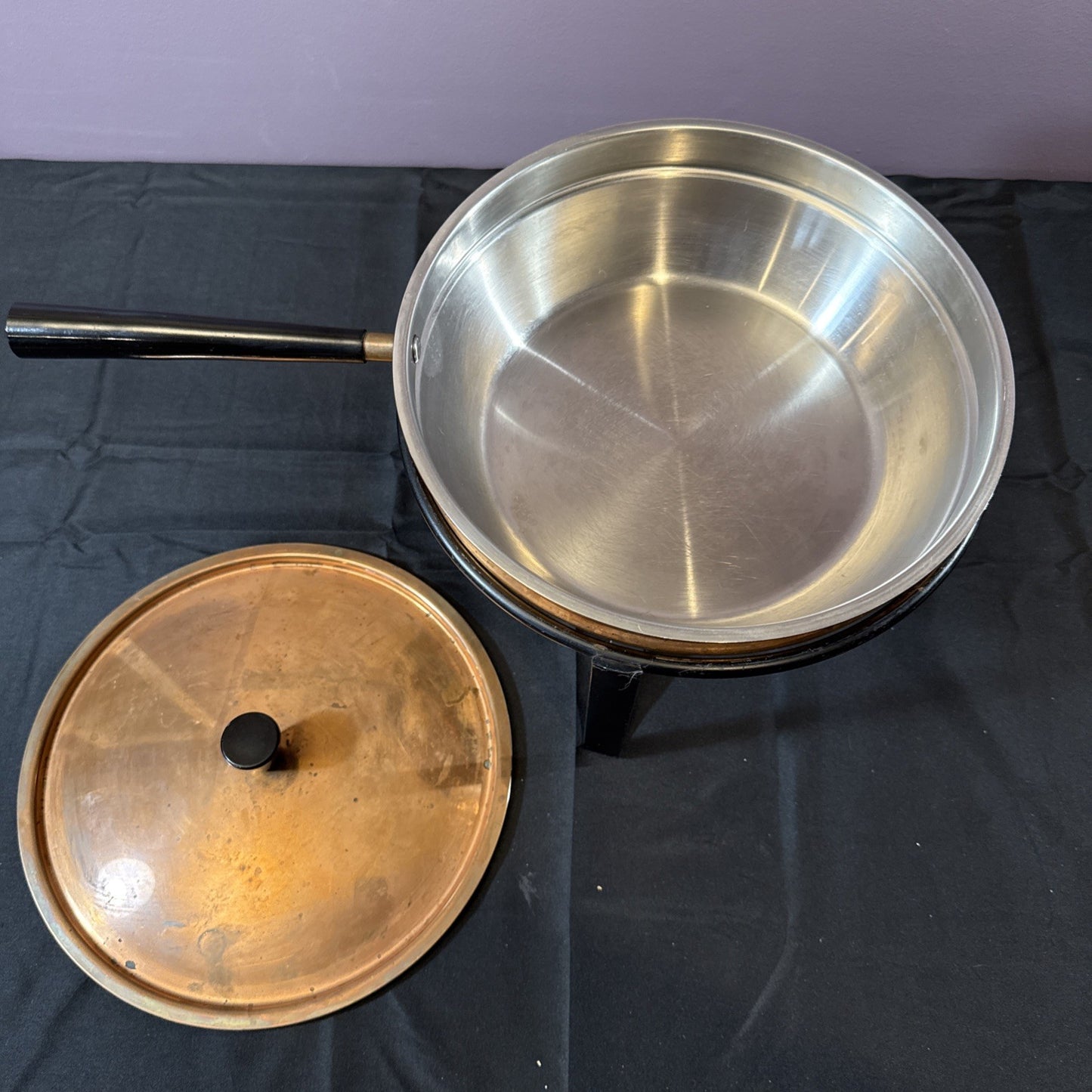 Vintage Solid Copper Buffet Chaffing Dish And Warmer Bowl Set of 3 Pieces