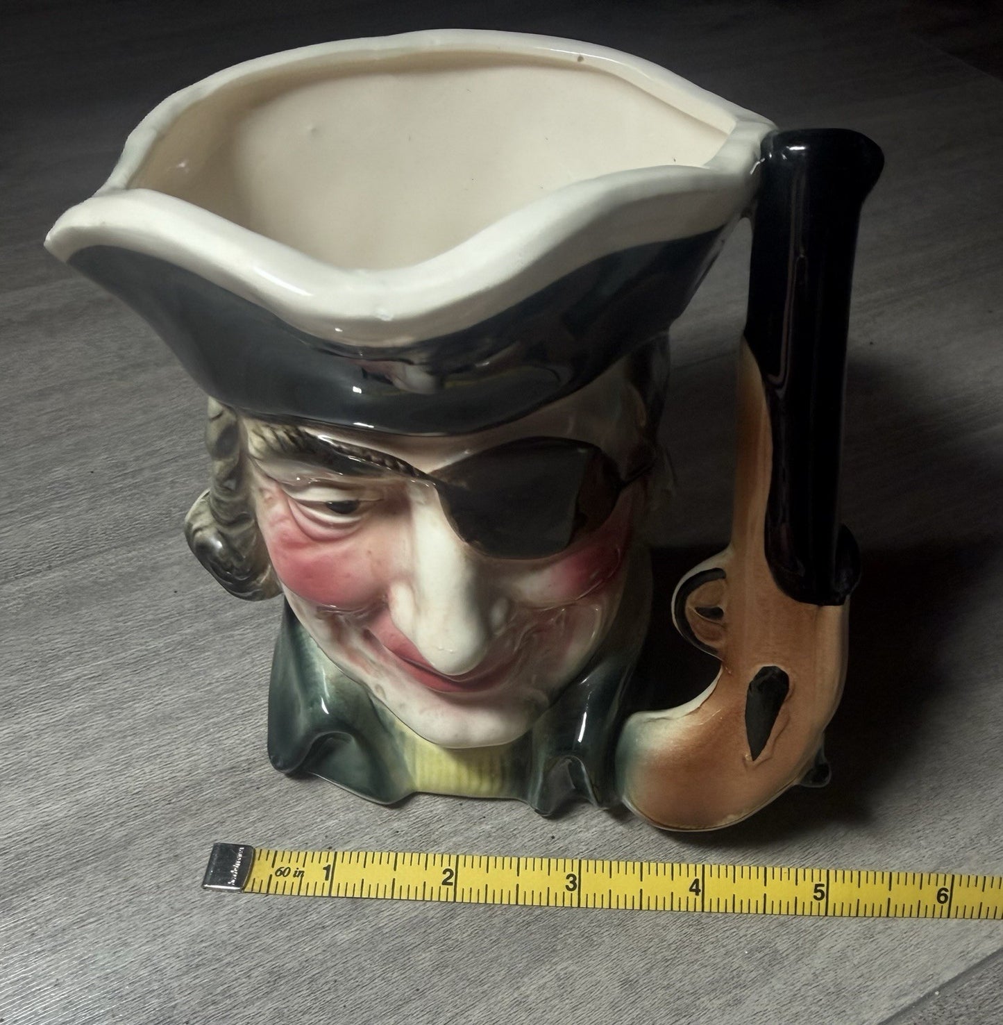 Vintage Pirate Toby Mug Planter Buccaneer Eyepatch Gun Handle Japan 5.5"