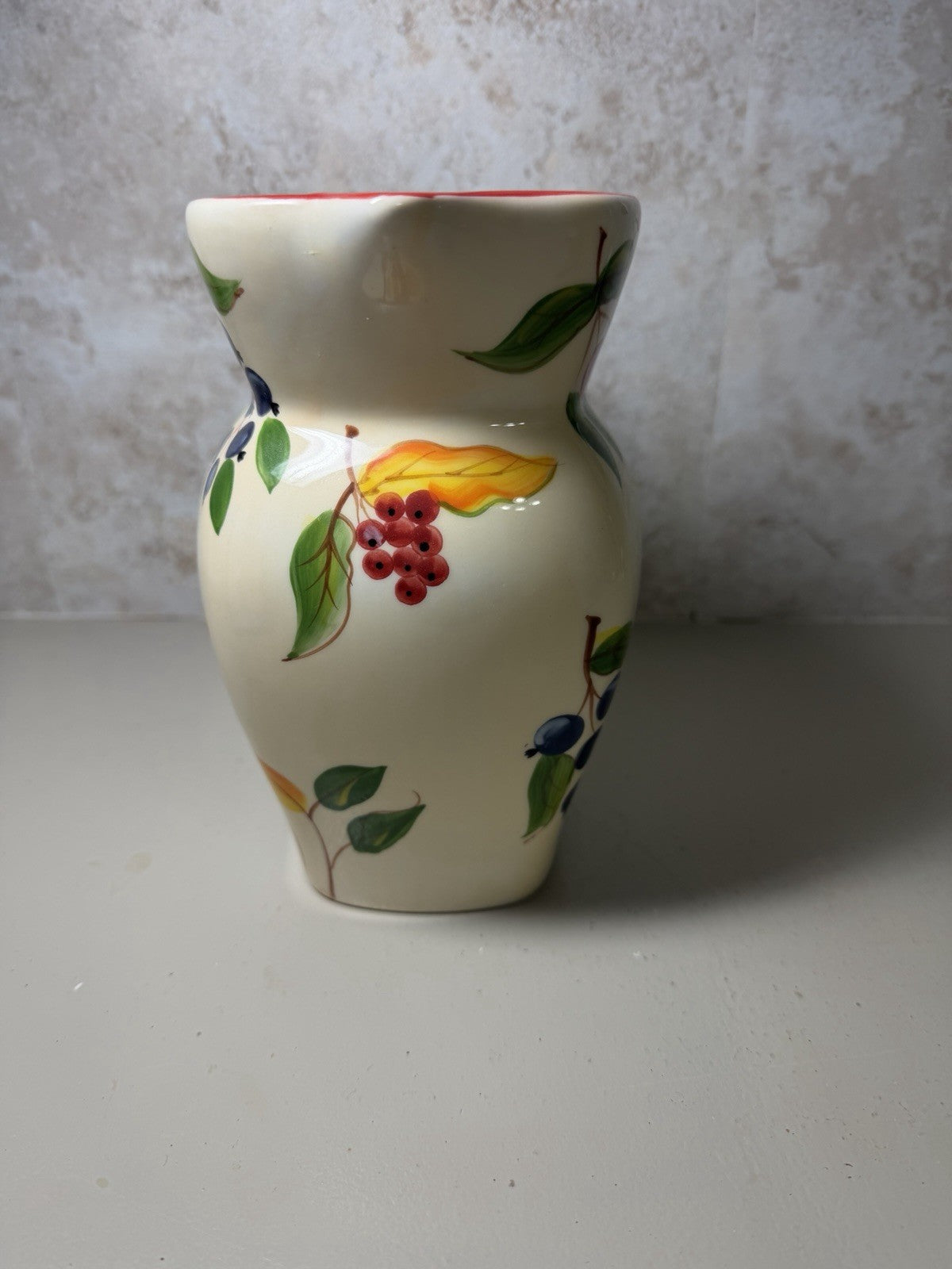 Vintage FTD Ceramic Pitcher Hand Painted Berries Fruit Creamer Vase 8"