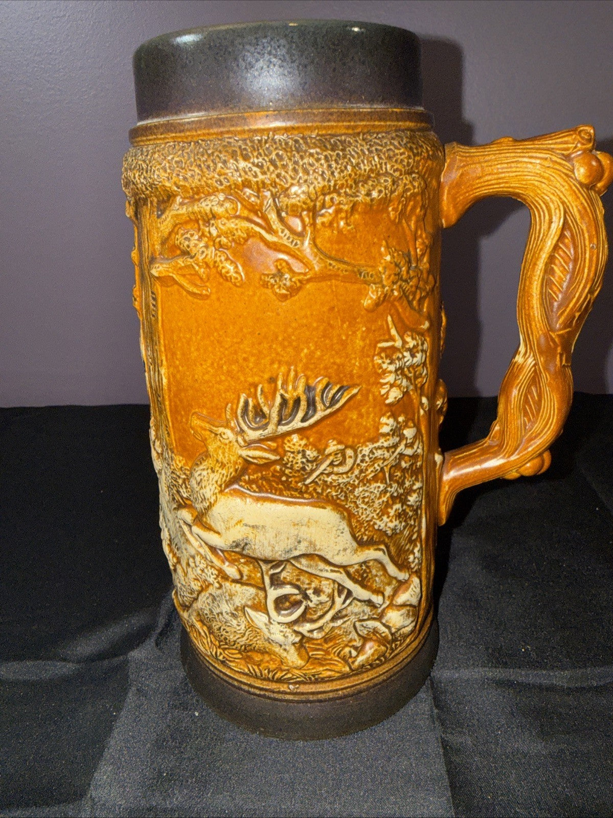 Vintage Western Germany Stoneware Beer Stein Hunting Scene Mug