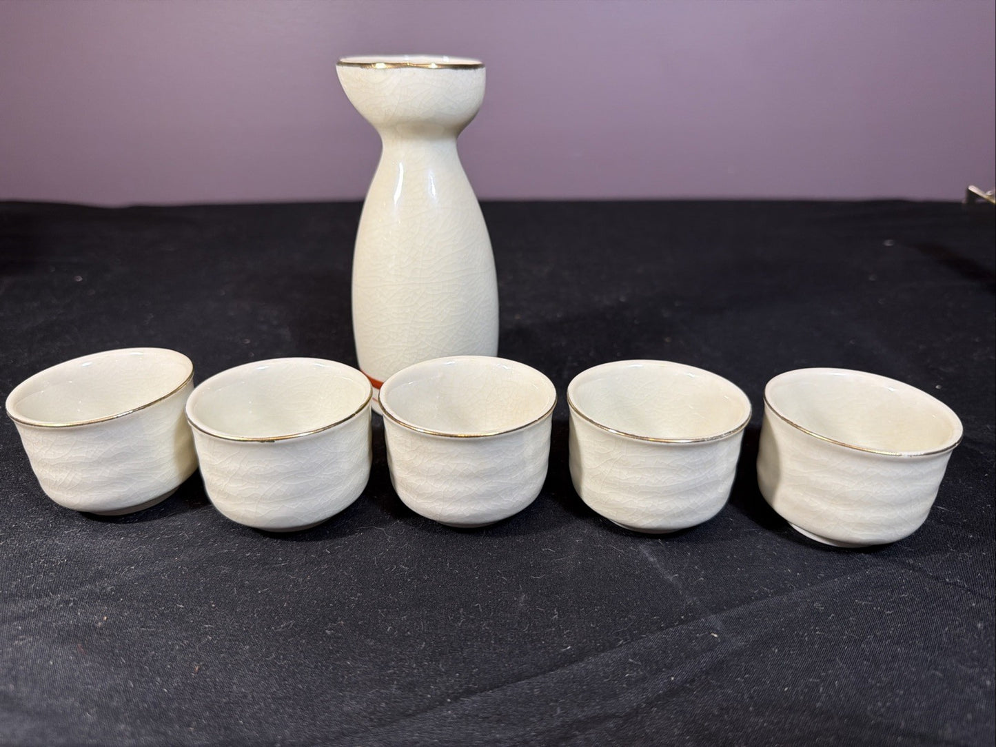 Vintage Otagiri Japanese Sake Set Crackle Ceramic 6 Piece Set