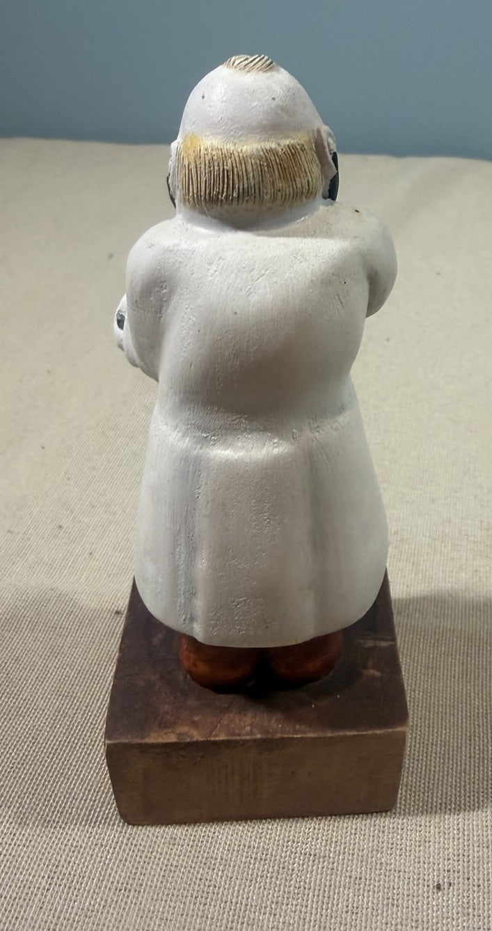 Vintage ANRI Style Carved Wood Veterinarian Figure Holding Rabbit Toriart