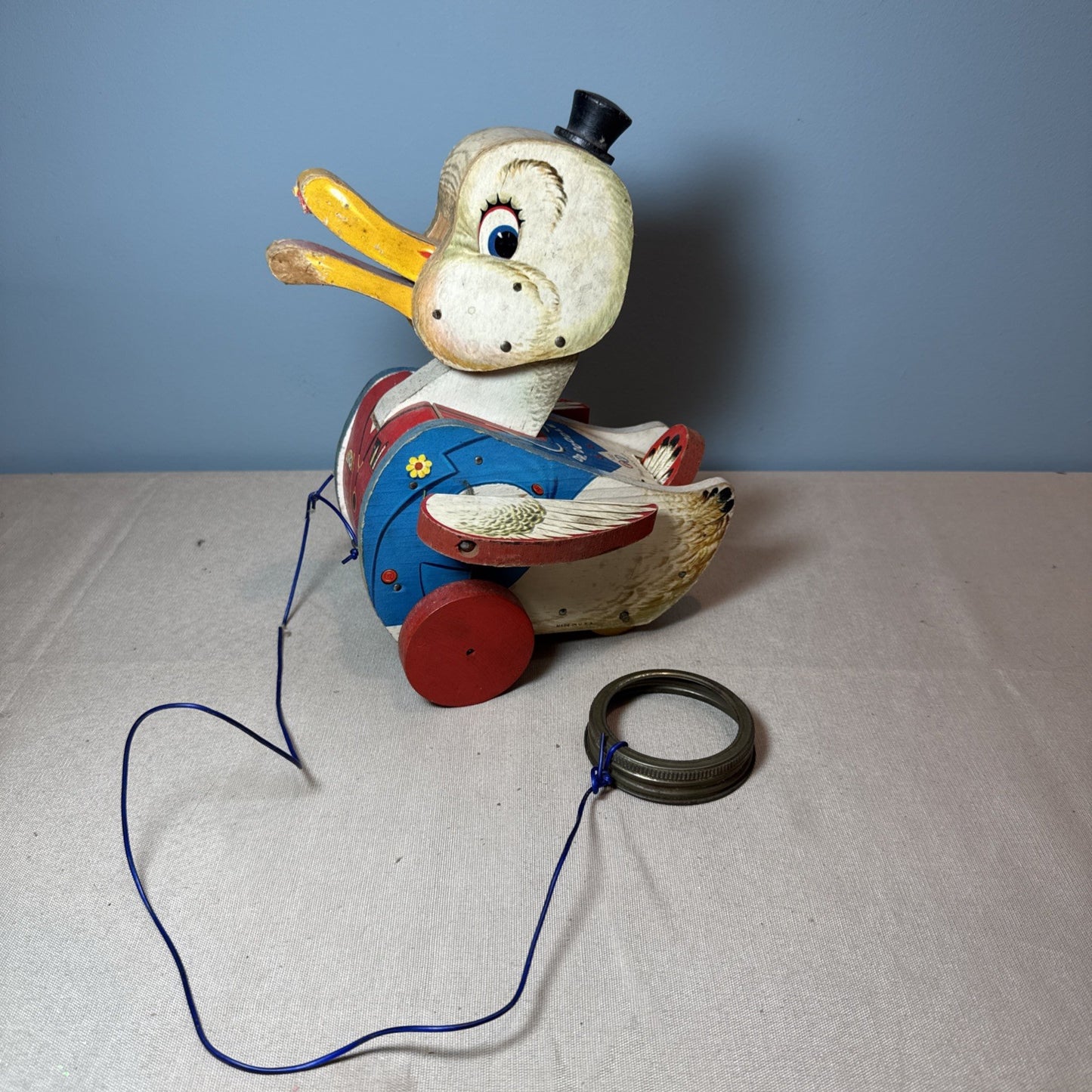 Vintage Fisher Price Dr Doodle Duck Pull Toy #132 Working Sound Classic 1950s