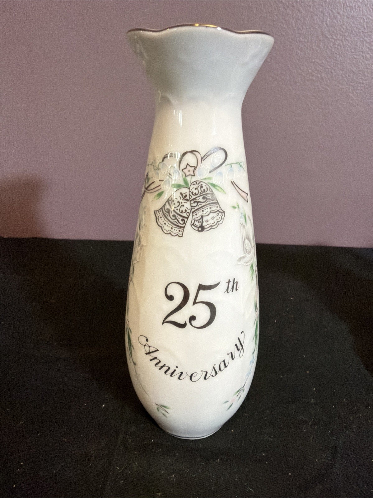 1984 Lefton Hand Painted China 25th Anniversary Pitcher Plate & Candle Votive