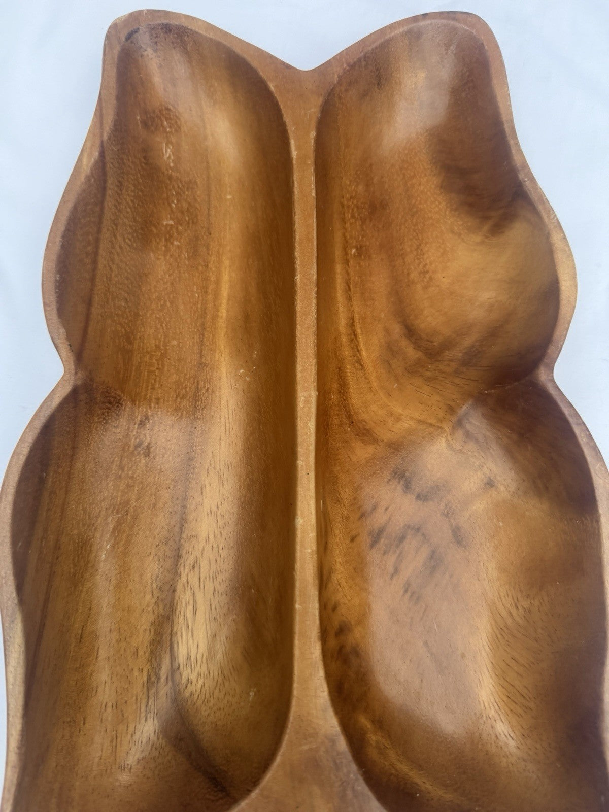 Vintage Monkey Pod Wood Dolphin Divided Leaf Tray Mid Century Tiki