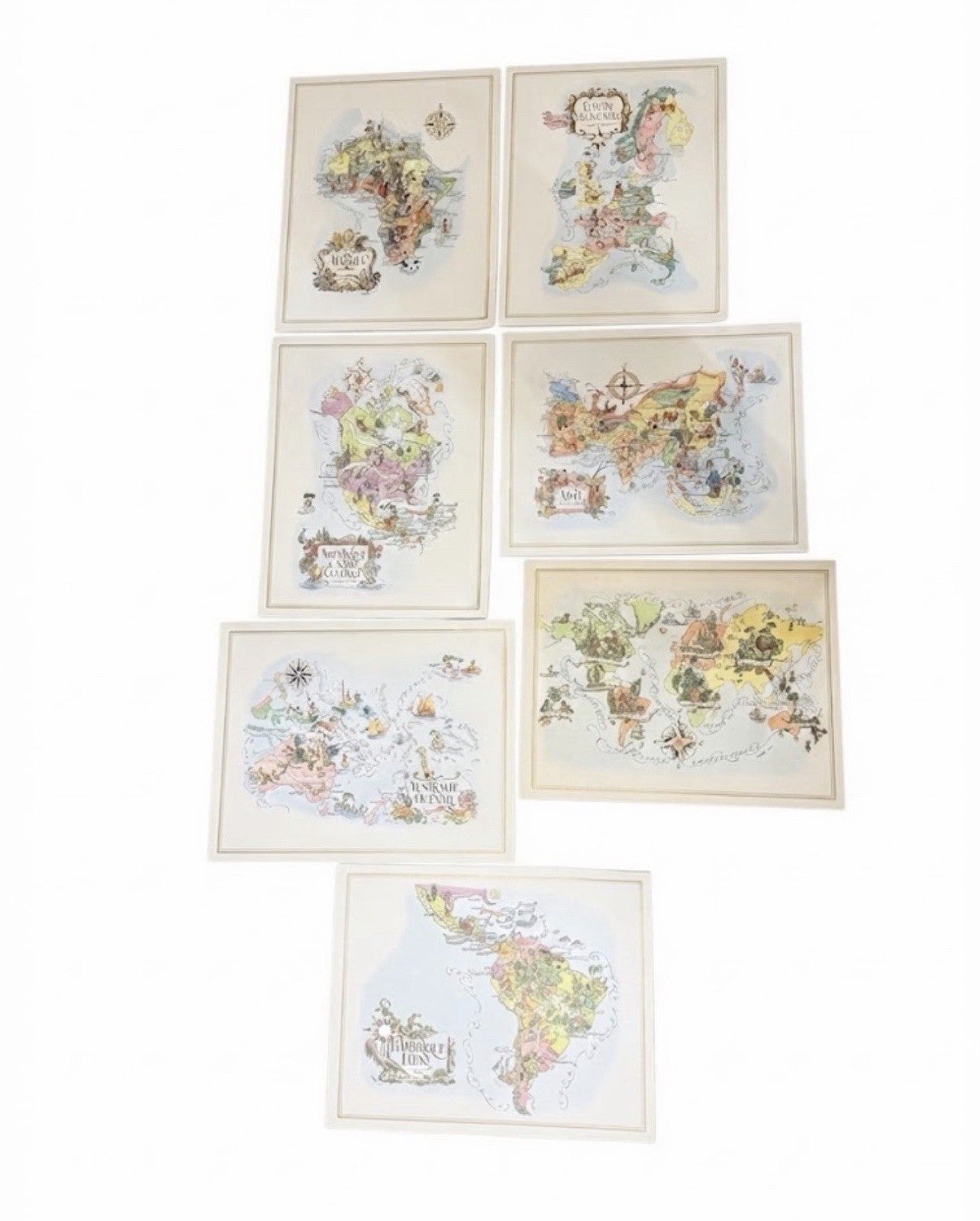Vintage Pan Am Illustrated Map Prints Lot 7 Continental Cartography Art 12x14