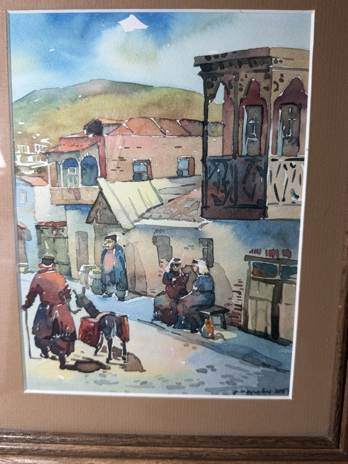 Signed Original Watercolor Painting Budapest Street Scene Framed Art Dated 2005