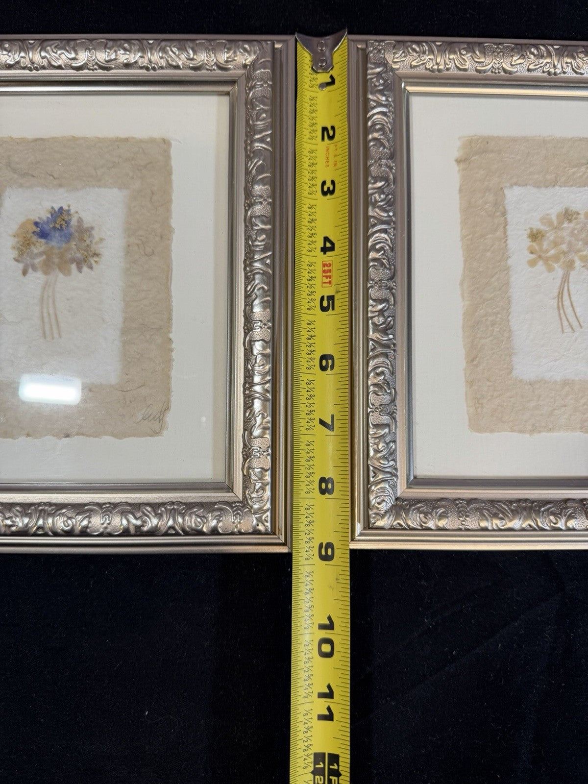 Pressed Flowers Framed Wall Art Signed 8x9 Vintage Botanical Signed Pair