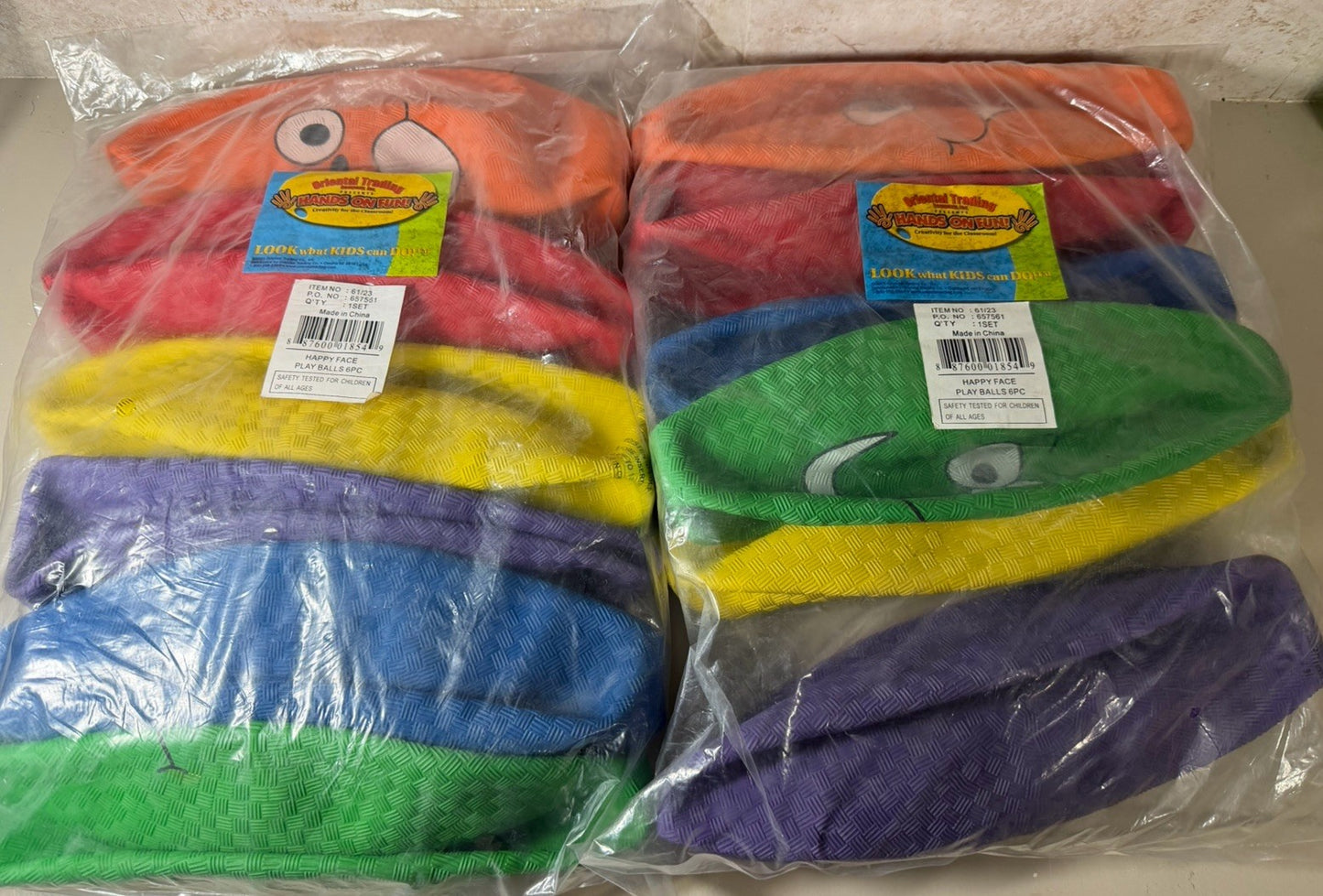Vintage Oriental Happy Face Play Balls Lot of 2 Six Piece Sets New Sealed Party