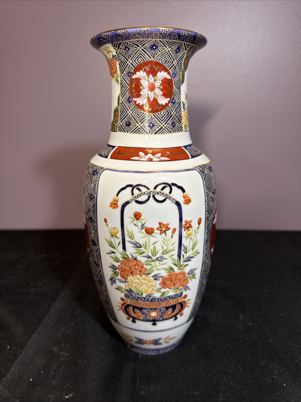 Toyo Ko Imari Porcelain Vase Japan Gold Floral Decor Large Approx 11” Beautiful