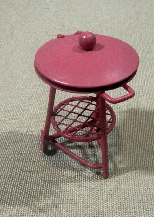 Vintage Metal Dollhouse Pink Grill Miniature Patio Barbecue Accessory 2.5"