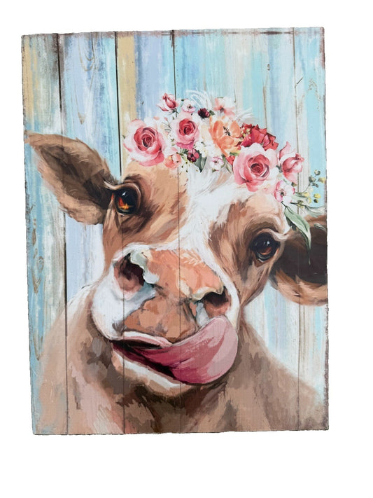 Highland Cow Floral Crown Canvas Wall Art Farmhouse Rustic Country Decor 12x16