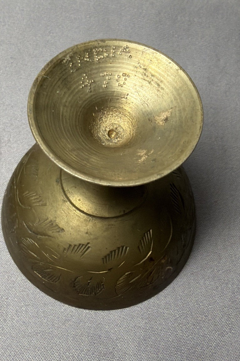 Vintage Etched Indian Brass Bell and Incense Ceremonial/Meditation Implements