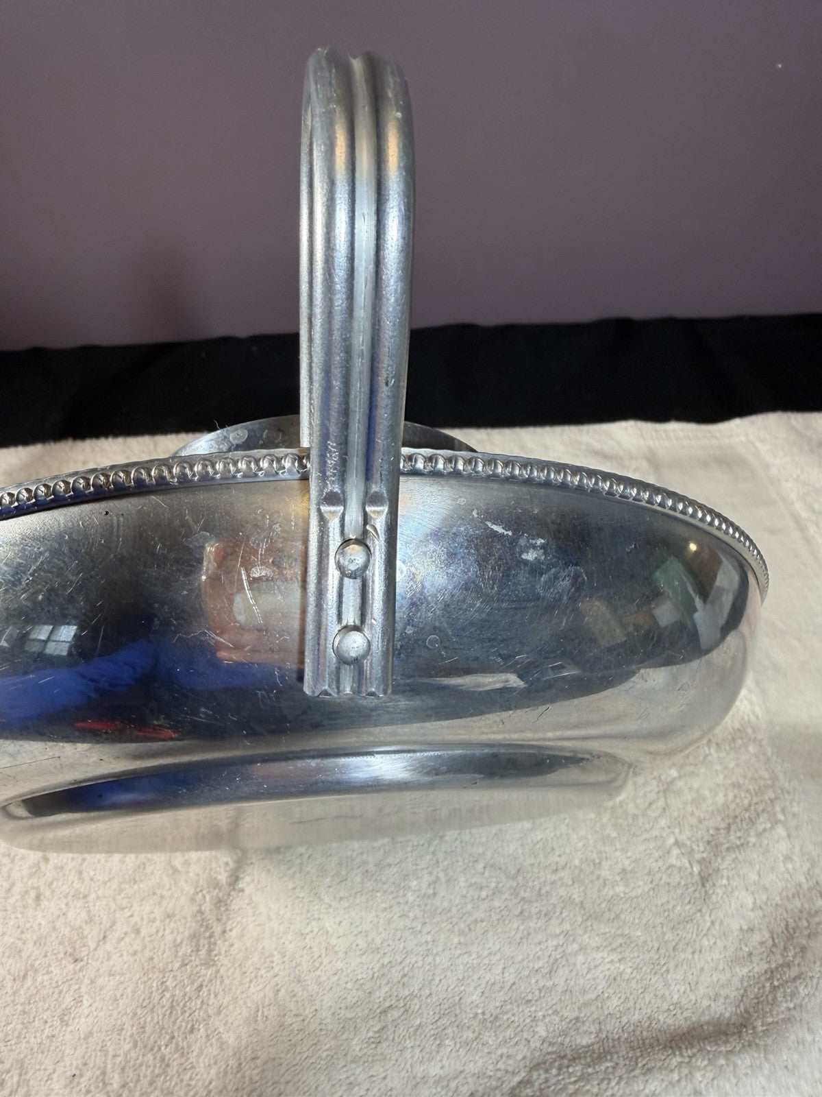 Buenilum Aluminum Serving Tray Beaded Trim Chip Dip Bowl 9"