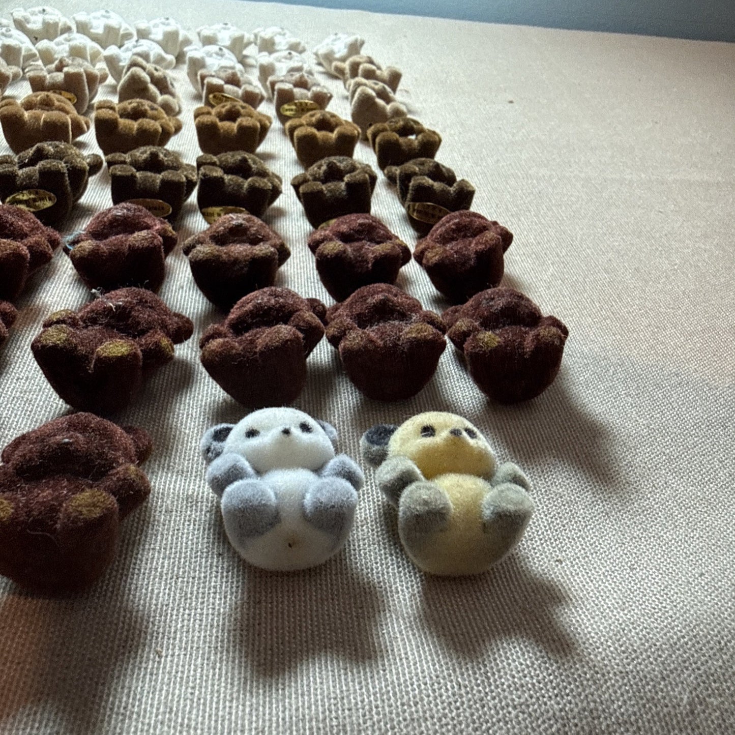 55 Flocked Miniature Teddy Bears White Brown Tan Vintage Crafting Minis Dioramas