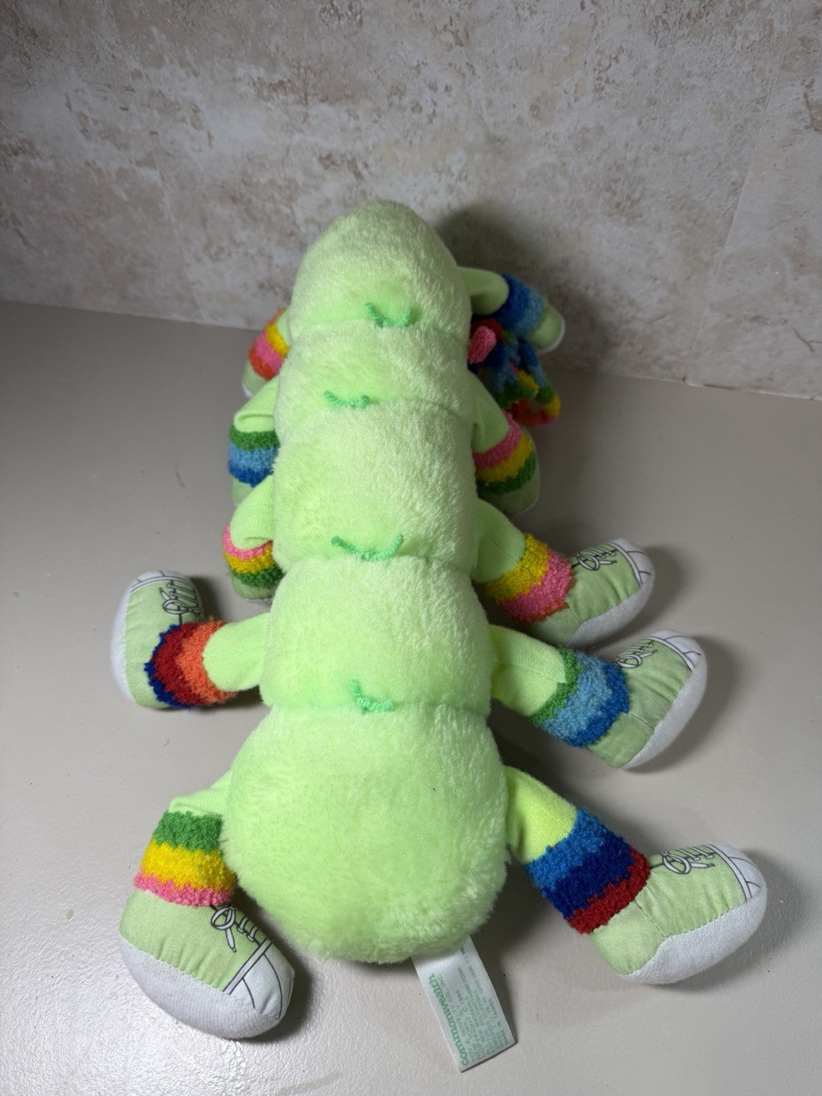 Vintage 1984 Lots a Lots a Leggggggs Green Plush Caterpillar 14” Stuffed 10 Legs