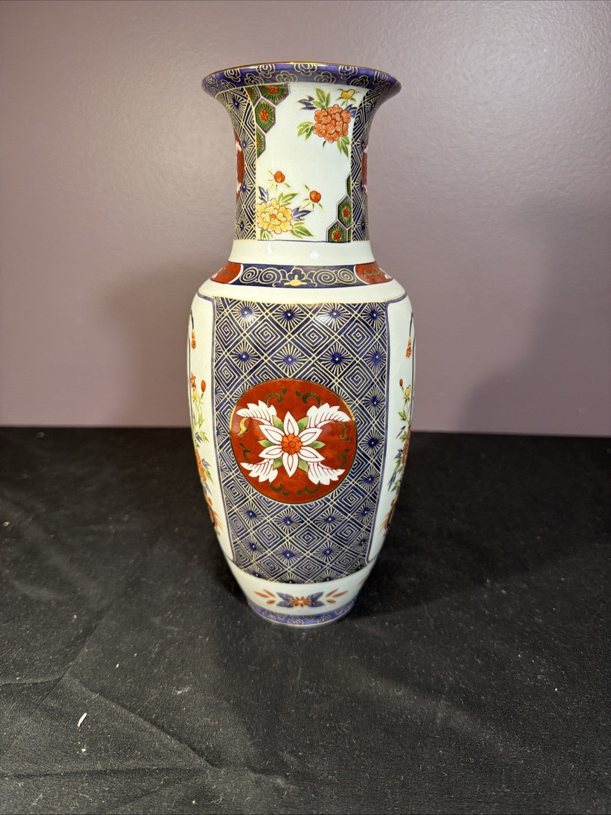Toyo Ko Imari Porcelain Vase Japan Gold Floral Decor Large Approx 11” Beautiful