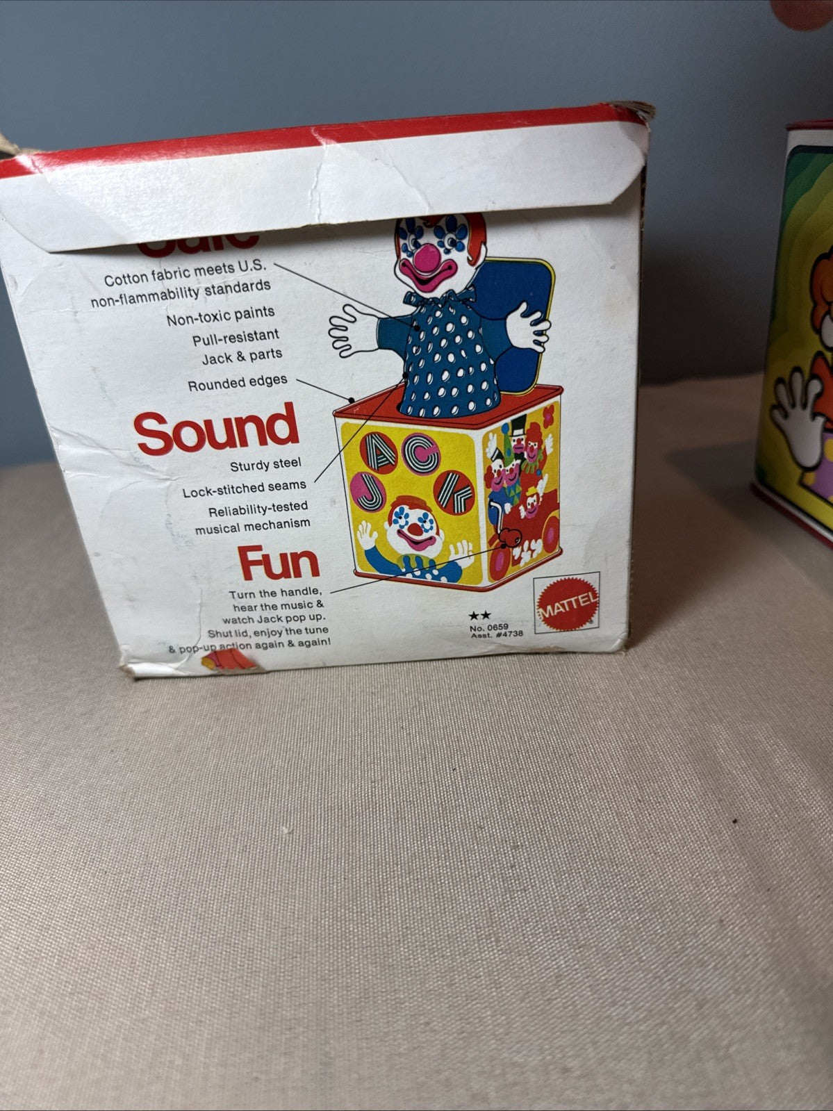 Vintage Rare In Box 1972 Mattel Jack In The Music Box WORKS Nose Wear