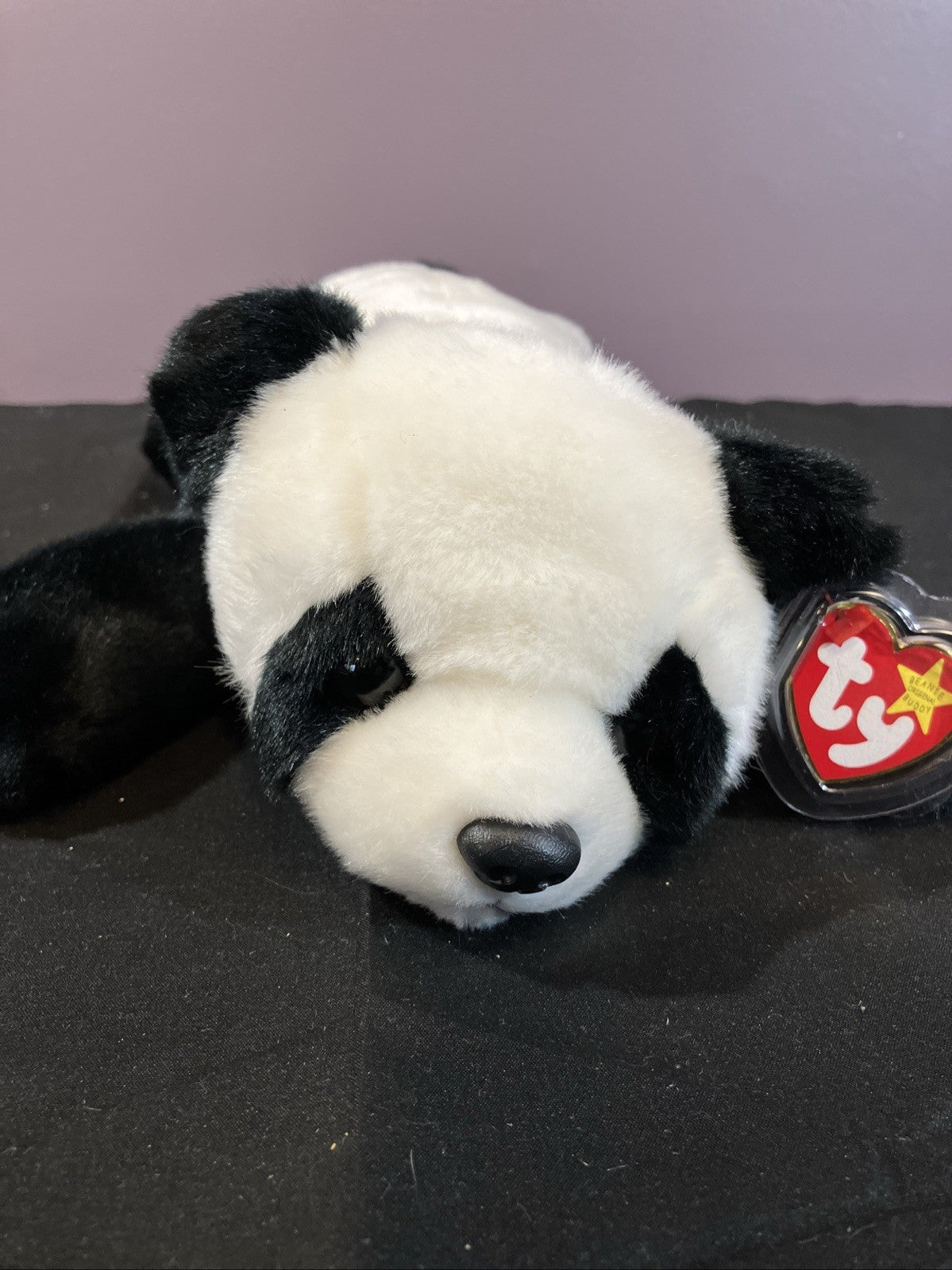 Vintage Ty Beanie Baby Peking Panda 1998 Plush Lying Down Stuffed Animal