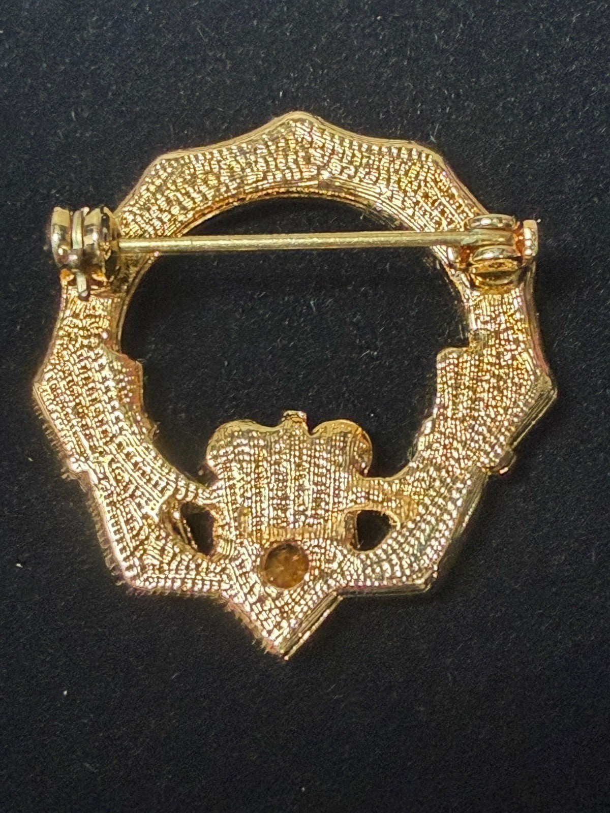 Vintage Gold Tone Green Rhinestone Claddagh Brooch Pin Irish Celtic Jewelry Pin