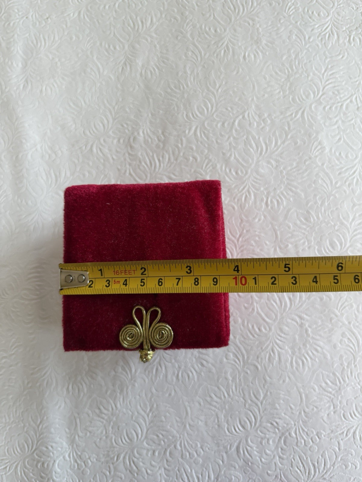 Vintage Ahjar Ornate Perfume Bottle Gold Tone Red Gemstone Glass Pouch Vanity
