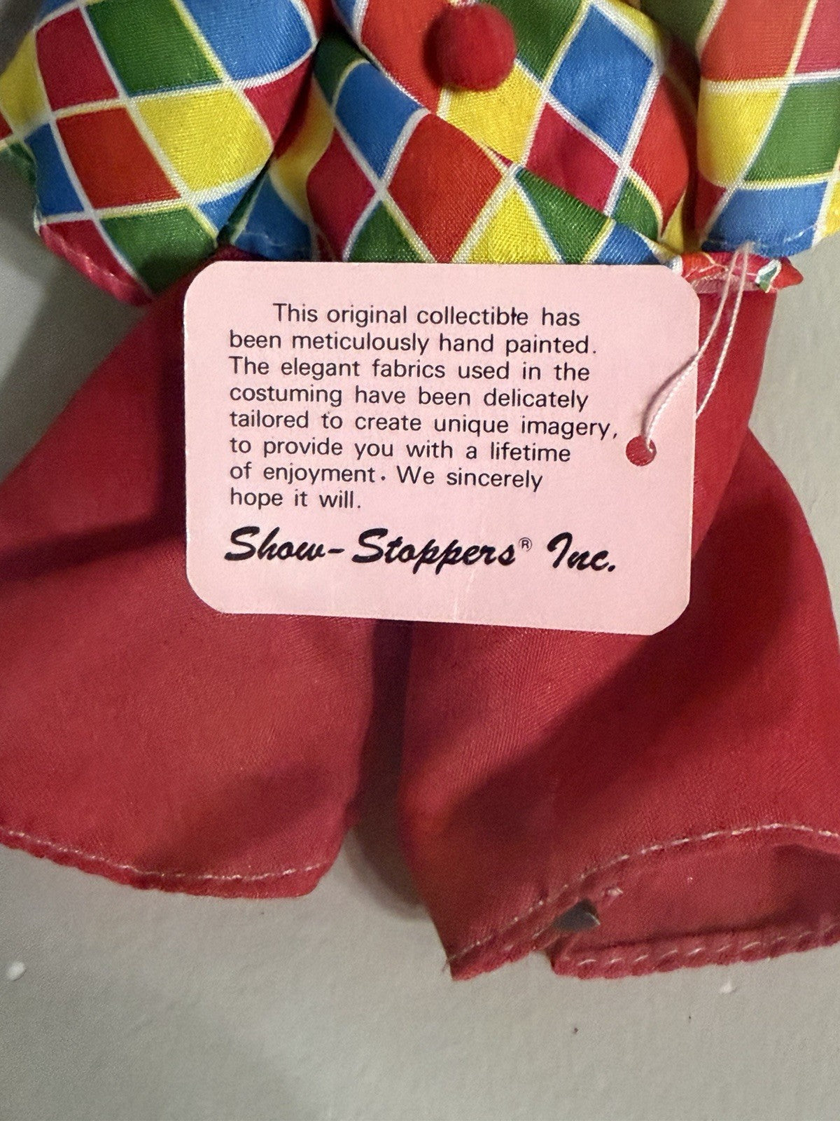 Vintage Show Stoppers Porcelain Clown Doll Harlequin Original Tag 7"