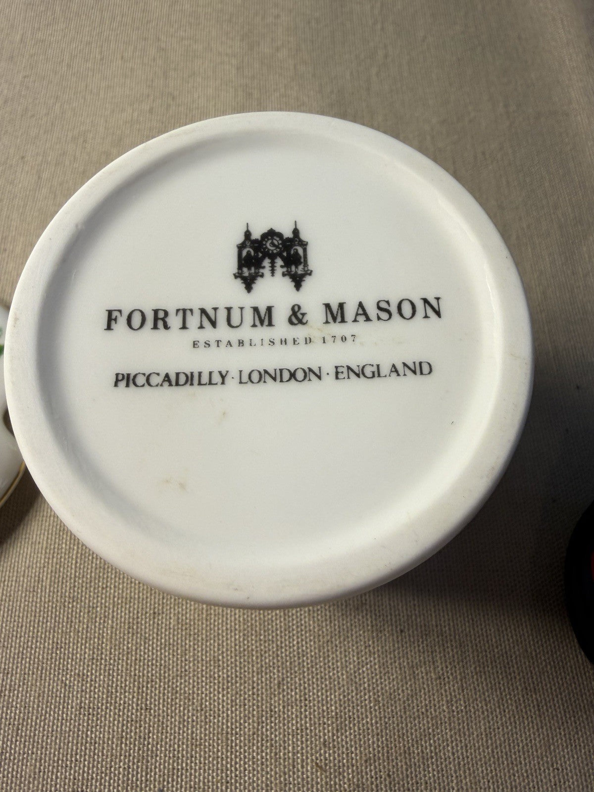 Fortnum Mason London Strawberry Porcelain Lidded Jam Jar Gold Trim England Decor