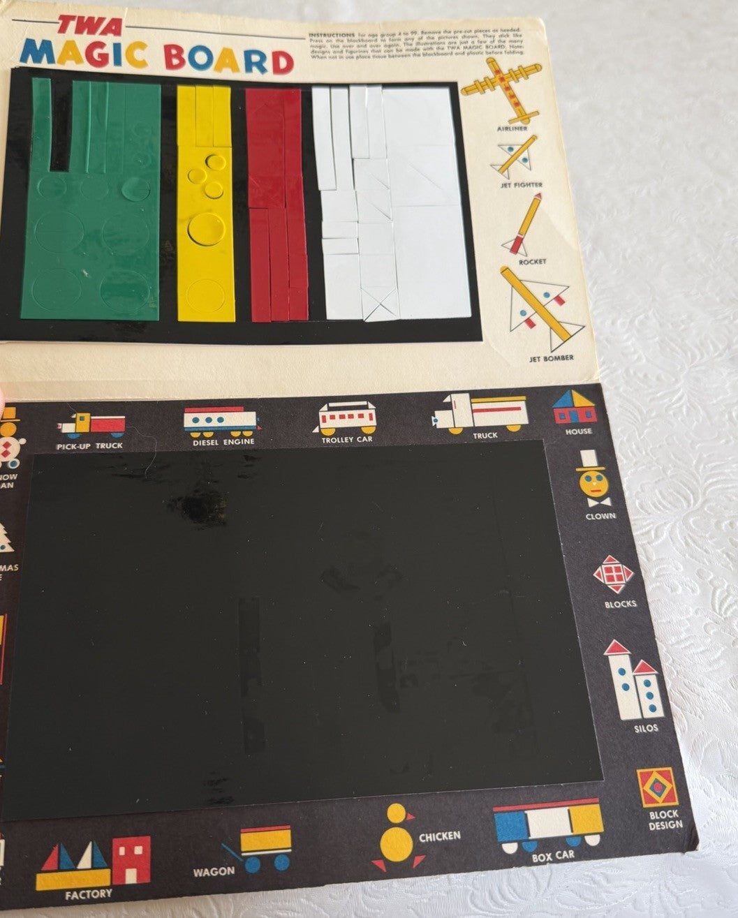 Vintage 1976 TWA Flying Magic Board Peel Stick Vinyl Game Lot of 2