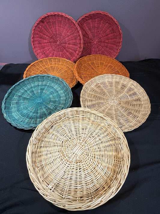 Vintage Colored Wicker Paper Plate Holders 10” Hong Kong Set of 7