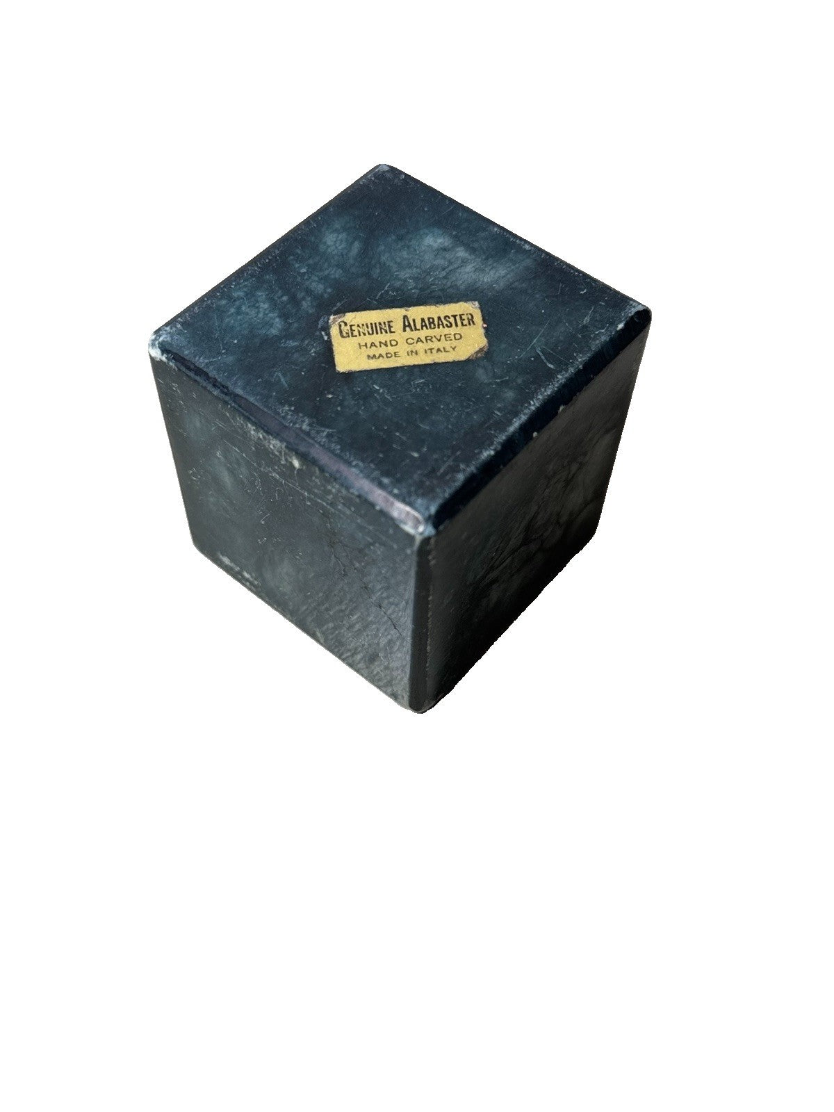 Vintage Hand Carved Black Alabaster Stone Cube Paperweight Italy 2.5" Desk