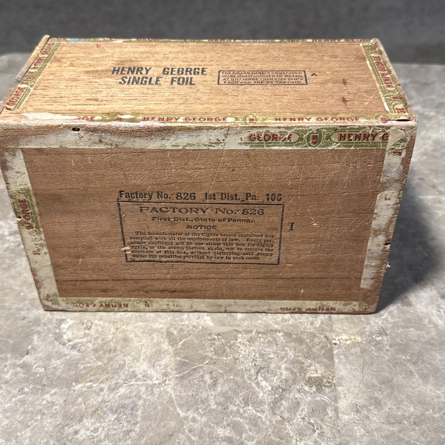 Henry George Collection Wooden Cigar Box 100 Count Pennsylvania